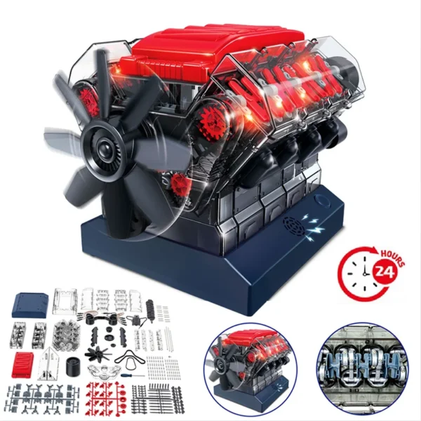 100+ Parts DIY V8 Engine Model KIT Assembled Four Cylinder Engine Model High-tech Educational Experiment Toy Gift