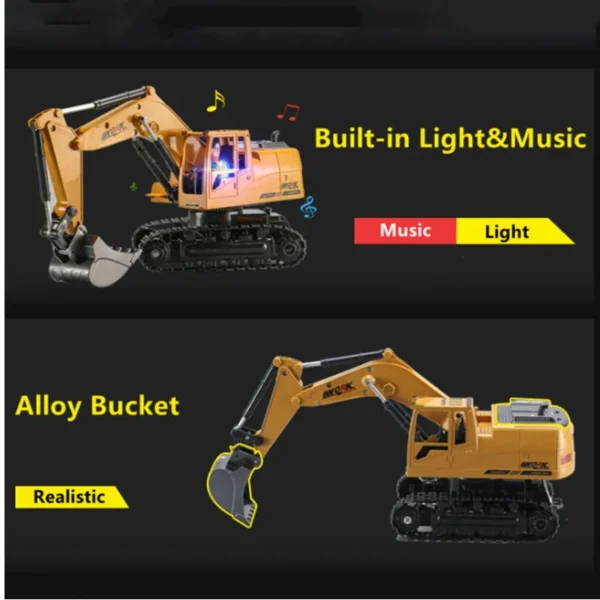 Simulation Hydraulic Remote Control Excavator 25Mins 8CH 360 Degree Rotation Double Rubber Track RC Truck Toy With Music Light - Image 3