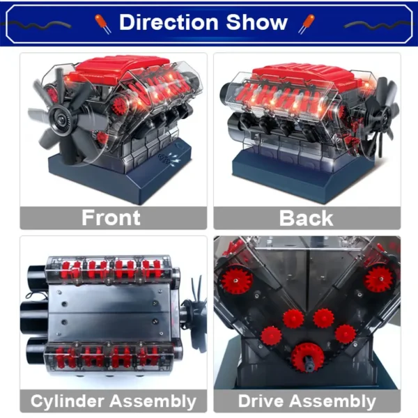 100+ Parts DIY V8 Engine Model KIT Assembled Four Cylinder Engine Model High-tech Educational Experiment Toy Gift - Image 3