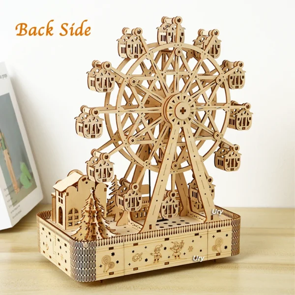 Ury 3D Wooden Puzzles Led Rotatable Ferris Wheel Music Octave Box Model Mechanical Kit Assembly Decor DIY Toy Gift for Kid Adult - Image 4