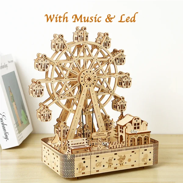 Ury 3D Wooden Puzzles Led Rotatable Ferris Wheel Music Octave Box Model Mechanical Kit Assembly Decor DIY Toy Gift for Kid Adult - Image 5