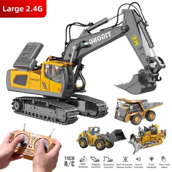 New 2.4G Remote Control Excavator Dump Truck RC Model Car Toy Professional Alloy Plastic Simulation Construction Vehicle for Kid