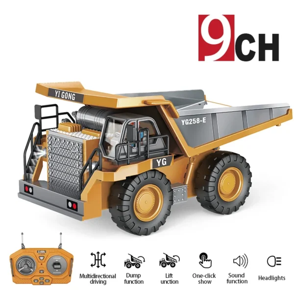 1:24 9CH RC Alloy Dump Truck Car Engineering Vehicle Forklift Heavy Excavator Remote Control Car Toys for Boys Children's Gifts - Image 6