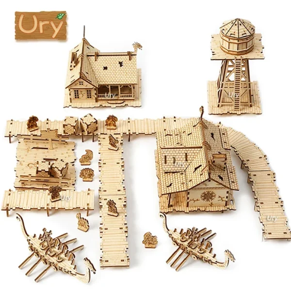 Ury 3D Wooden Puzzle WW2 War City Postwar Relic Handmade Mechanical Assembly House Model DIY Kits Toys Decoration Gifts for Kids - Image 4