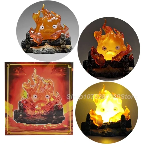 12cm Calcifer Anime Figure Pvc Luminous Model Action Figure Breathing Lamp GK Model Toys Collection Home Decoration Gifts