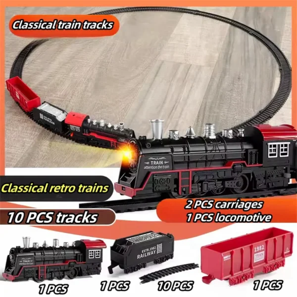 Electric Train Rail Car Simulation Retro Steam Train Model Kids High Speed Rail Toy Boy Set - Image 4