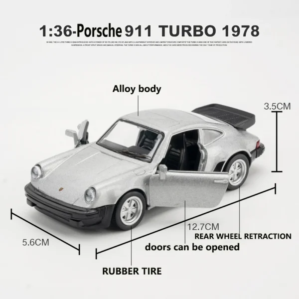 MAKEDA 1/36 Scale Porsche 911 Turbo Toy Car Model Alloy Diecast Retro Racing with Pull Back Scale Model for Boy Gift Collection - Image 2