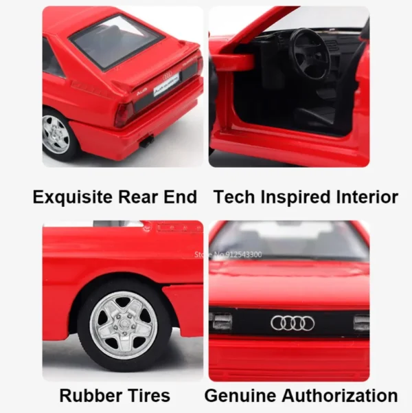 1/36 Audi 1980 Classic Car Model Toys Alloy Diecast Vehicles Rubber Tire with Pull Back Toy Collection Gifts for Boys Children - Image 3