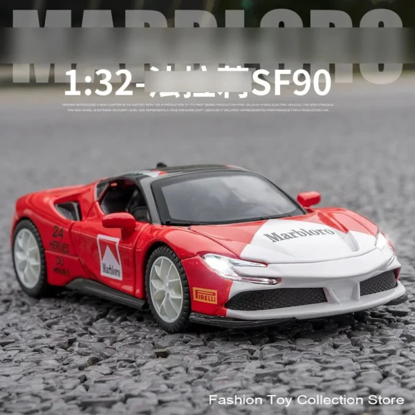 1: 32 Ferari SF90 Alloy Car Model High Simulation Diecasts Toy With Sound and Light Pull Back Vehicles Decoration Toys For Kids