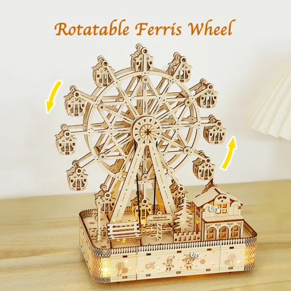 Ury 3D Wooden Puzzles Led Rotatable Ferris Wheel Music Octave Box Model Mechanical Kit Assembly Decor DIY Toy Gift for Kid Adult - Image 6