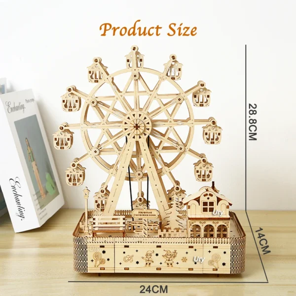 Ury 3D Wooden Puzzles Led Rotatable Ferris Wheel Music Octave Box Model Mechanical Kit Assembly Decor DIY Toy Gift for Kid Adult - Image 2