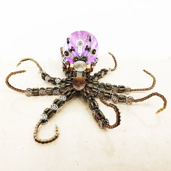 3D Metal Mechanical Octopus Model Kit with Colorful Lamp DIY Assembly Puzzle Models Ornaments Teens Adult Gift - 2400PCS+