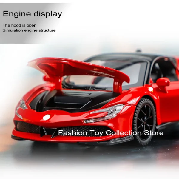 1: 32 Ferari SF90 Alloy Car Model High Simulation Diecasts Toy With Sound and Light Pull Back Vehicles Decoration Toys For Kids - Image 3