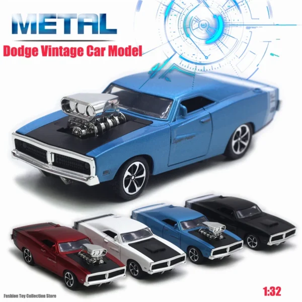 1: 32 Dodge Series,Challenger Hellcat Vintage Classic Alloy Car Model Toy Pull Back Cars With Sound and Light For Kids Gift - Image 6