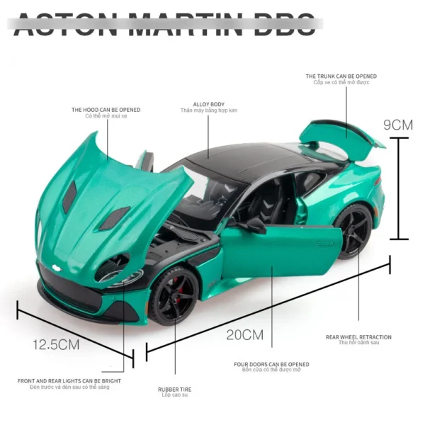 1: 24 Aston Martim DBS Alloy Car Model High Simulation Diecasts Toy With Sound and Light Pull Back Vehicles Decoration Toys - Image 4