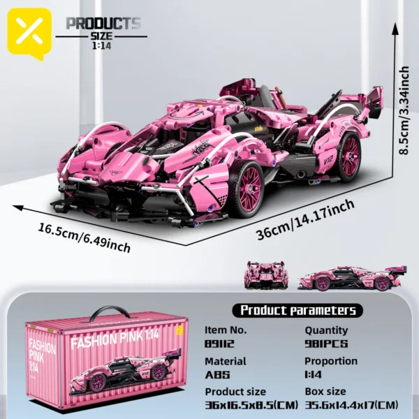 Pink V12 Car Building Blocks Toys Boys or Adults Kits 1:14 Scale Car Model Building Set DIY Toys Kids Christmas Festival Gifts - Image 2