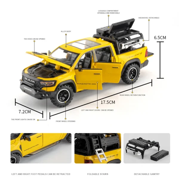 1:32 DODGE Mammoth 1000 TRX Alloy Pickup Car Model Diecast Metal Off-road Vehicle Model Sound and Light Simulation Kids Toy Gift - Image 2