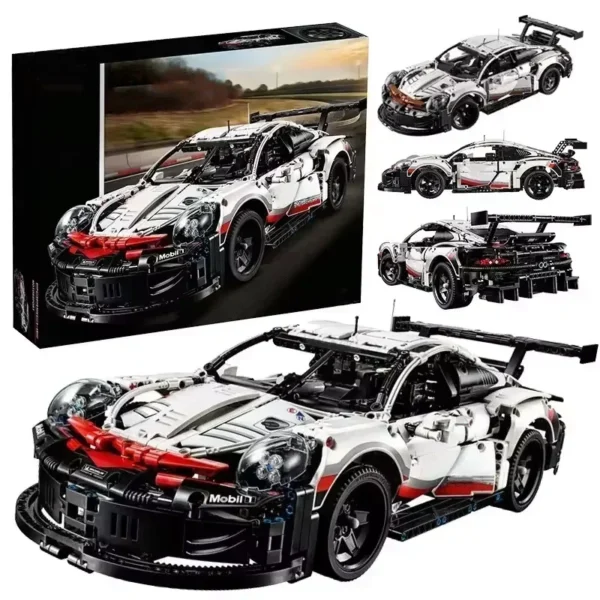 1580+Pcs 1:10 Assembled Building Blocks Compatible 42096 Electric Sports Car Model Remote Control with Lights DIY Birthday Gifts