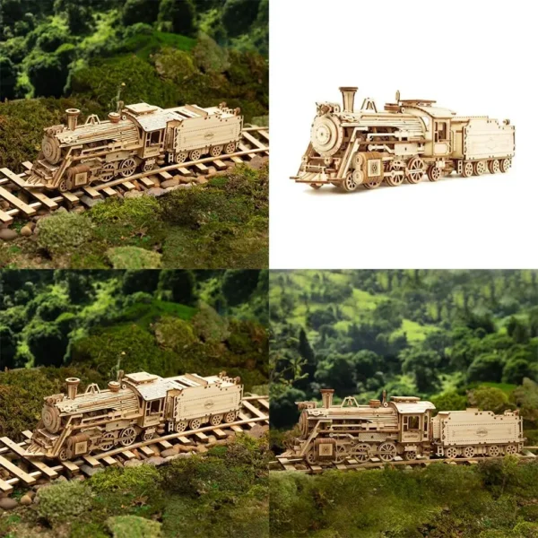 Children Children's Puzzle Box Model Kit Wooden Construction Kit 3D Wooden Puzzle Mechanical Model Steam Train - Image 4