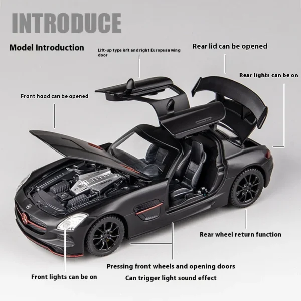 1:32 Mercedes Benz SLS AMG Super Sports Car Alloy Diecast Model Car Sound & Light Kid Children Toy Gift For Boy Collecting Hobby - Image 2