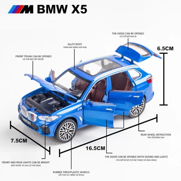 1:32 BMW X5 SUV Alloy Car Model Diecasts Metal Toy Vehicles Car Model High Simulation Collection Sound Light Childrens Toy Gift - Image 3