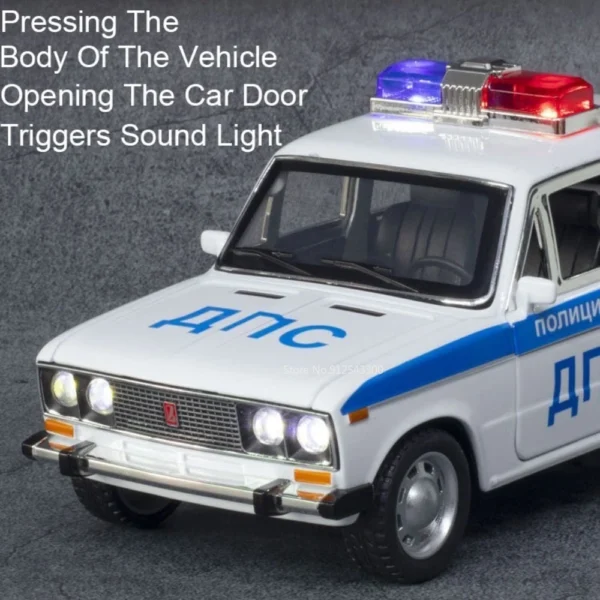 1/24 Lada 2106 Police Alloy Car Model Metal Diecast Toys with Pull Back Sound and Light Simulation Vehicles for Children Gifts - Image 5