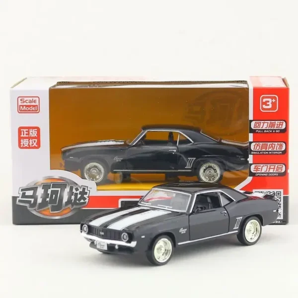 1:36 Chevrolet USA 1969 Camaro SS Vintage Matte Black Diecast Metal Car Model Toy For Collection Gift Kids A318 - Image 6