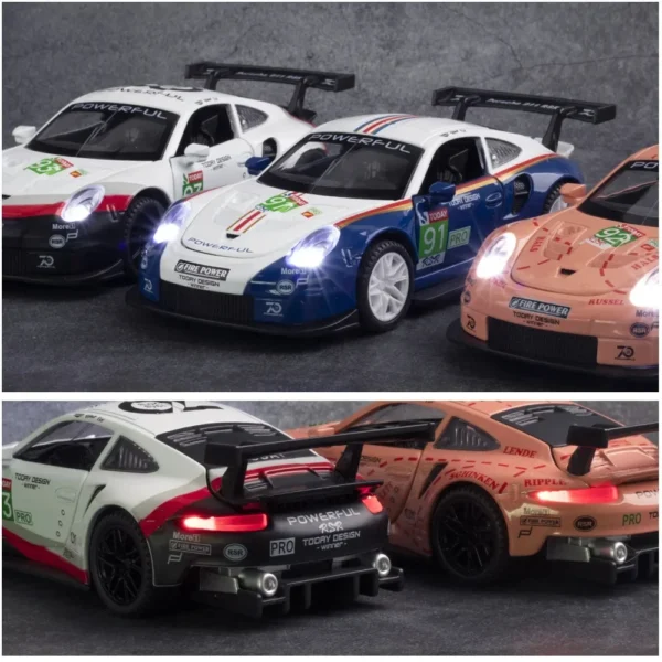 1:32 Porsche 911 RSR Alloy Diecast Toy Vehicles Metal Car Model Sound Light Pull Back Kids Toys Collection A40 - Image 5