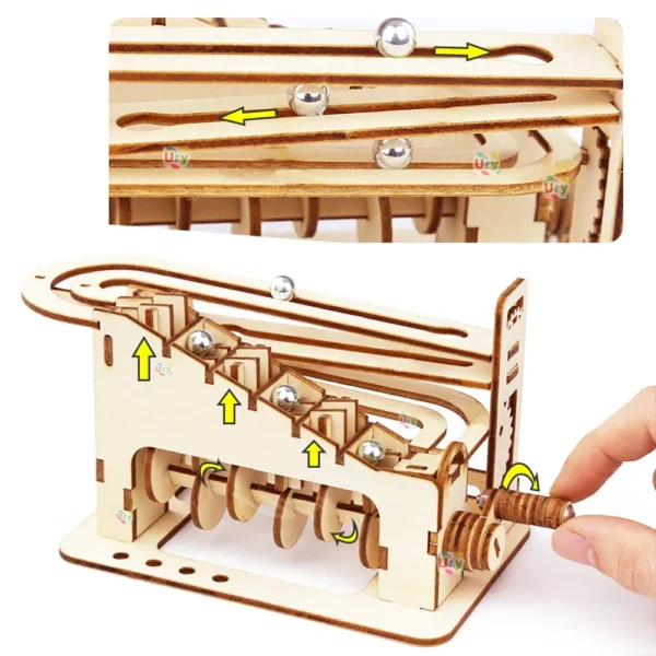 Ury 3D Wooden Puzzle Mini Marble Run Set DIY Mechanical Track Manual Model Building Block Kits Assembly Toy Gift for Teens Adult - Image 3