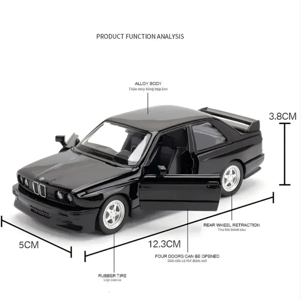 1/36 BMW M3 1987 Alloy Toys Car Model Metal Diecasts Toy Vehicles Authentic Exquisite Interior Pull Back 2 Door Opened Kids Gift - Image 6