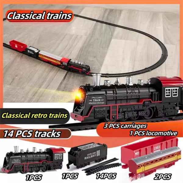 Electric Train Rail Car Simulation Retro Steam Train Model Kids High Speed Rail Toy Boy Set - Image 6