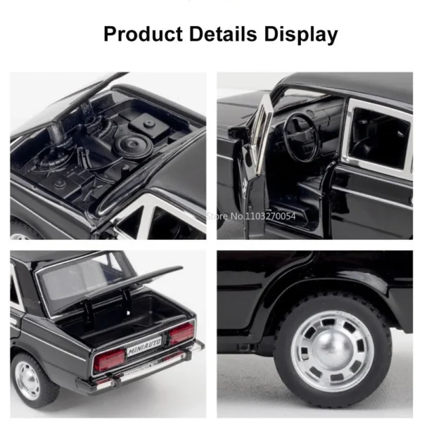 1/24 LADA 2106 Diecast Alloy Car Model Toy Metal Body Door Can Opened Toy Car Pull Back Sound Light Rubber Tire Vehicle Boy Gift - Image 6