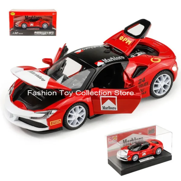 1: 32 Ferari SF90 Alloy Car Model High Simulation Diecasts Toy With Sound and Light Pull Back Vehicles Decoration Toys For Kids - Image 6