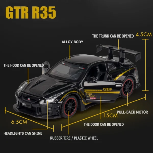 1: 32 Scale Sport Race Skyline R35 Toy Car Die Cast Metel Cars Pull Back Cars Toys with Sound and Light For Kids Gifts - Image 4