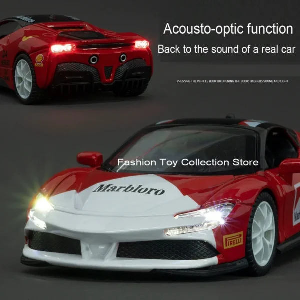 1: 32 Ferari SF90 Alloy Car Model High Simulation Diecasts Toy With Sound and Light Pull Back Vehicles Decoration Toys For Kids - Image 2