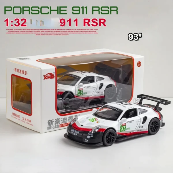 1:32 Porsche 911 RSR Alloy Diecast Toy Vehicles Metal Car Model Sound Light Pull Back Kids Toys Collection A40 - Image 6