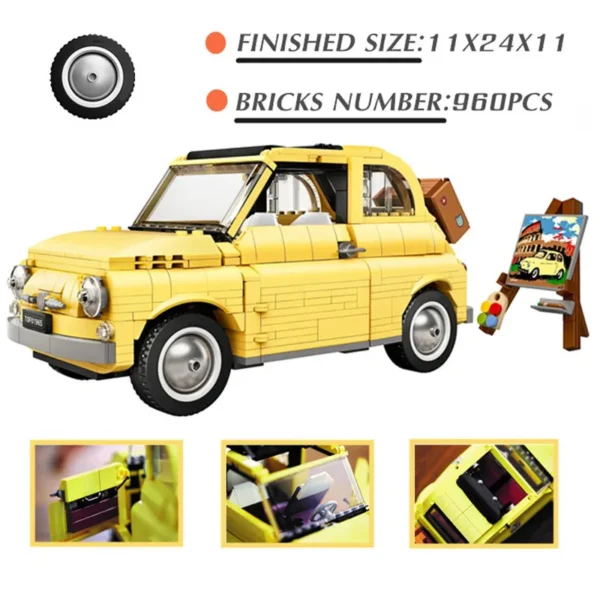 FIT 10271 960PCS Camper Car FIATED Series Model 500 Buiding Kit Creators Block Bricks DIY Toys For Kids Birthday Gifts Boys