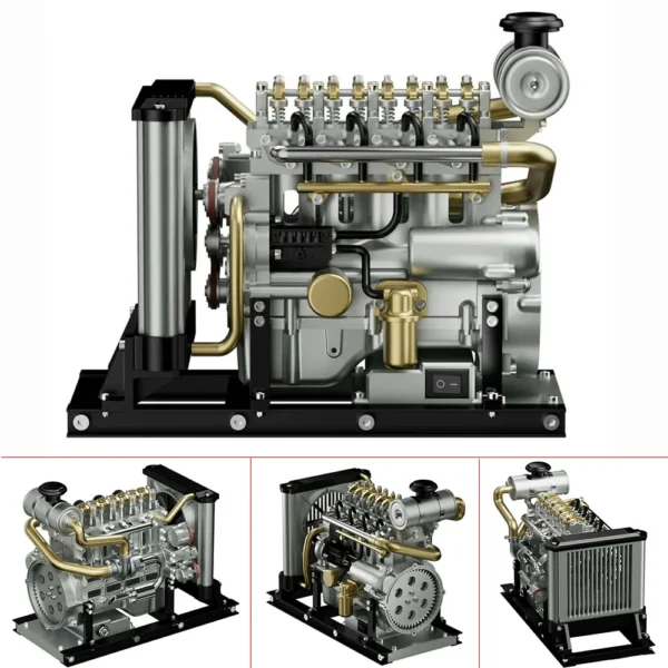 TECHING Mini Diesel Four-cylinder Mechanical Engine Model Can Start Metal Assembled Engine Model Toy Physics Experiment