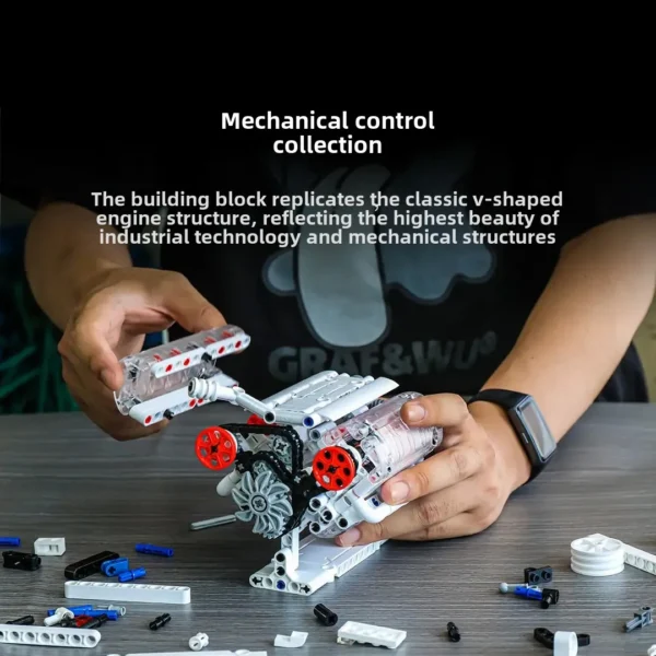 EngineV6 V8 Building Block Kit DIY Engine Building Toy Visual Simulation Robot Figure 3D Car Motor Model Collection Ornaments - Image 3