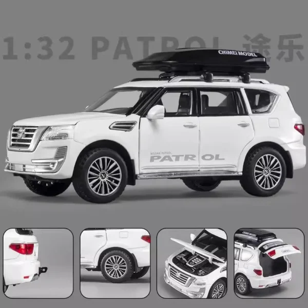 1:32 Nissan Patrol Alloy Diecast Y62 Toy Car Model With Travel Rack Sound And Light Pull Back Vehicle Collection Children's Toys - Image 4