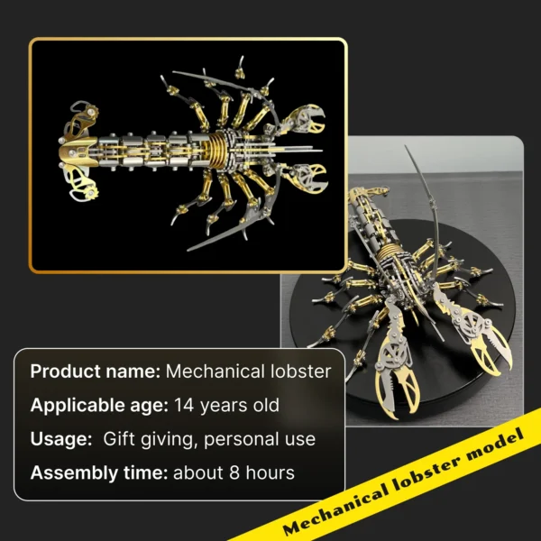 DIY mechanical assembly 3D metal lobster stainless steel puzzle decompression model kit personalized gift toy - Image 3