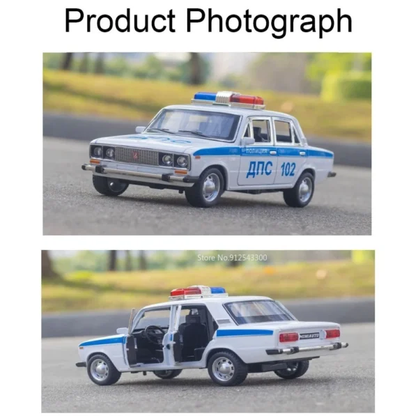 1/24 Lada 2106 Police Alloy Car Model Metal Diecast Toys with Pull Back Sound and Light Simulation Vehicles for Children Gifts - Image 6