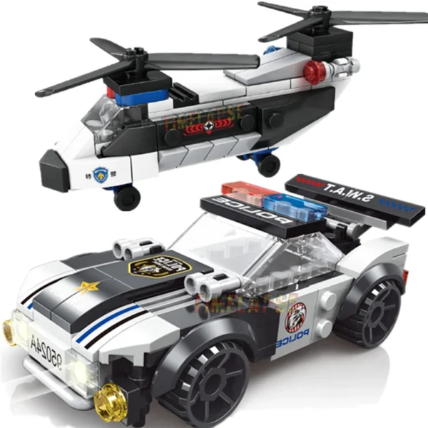 NEW DIY MOC City Plane SWAT Super Police CAR Dual-Rotor Helicopter Famous Building Blocks Bricks Kits Classic Model