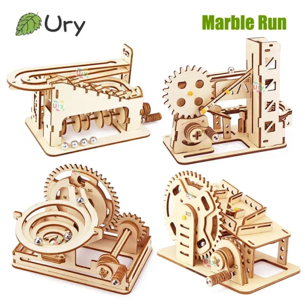 Ury 3D Wooden Puzzle Mini Marble Run Set DIY Mechanical Track Manual Model Building Block Kits Assembly Toy Gift for Teens Adult