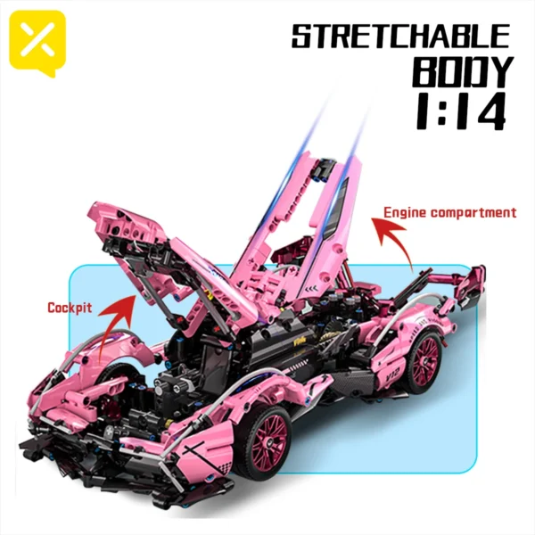 Pink V12 Car Building Blocks Toys Boys or Adults Kits 1:14 Scale Car Model Building Set DIY Toys Kids Christmas Festival Gifts - Image 7